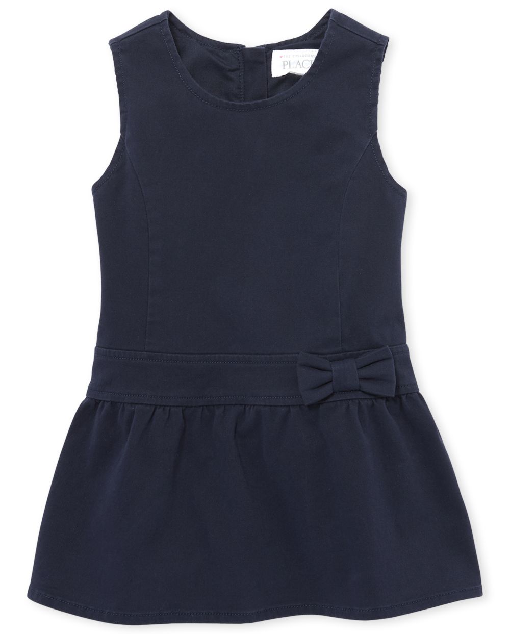 Toddler Round Neck Above the Knee Sleeveless Back Zipper Jumper With a Bow(s)