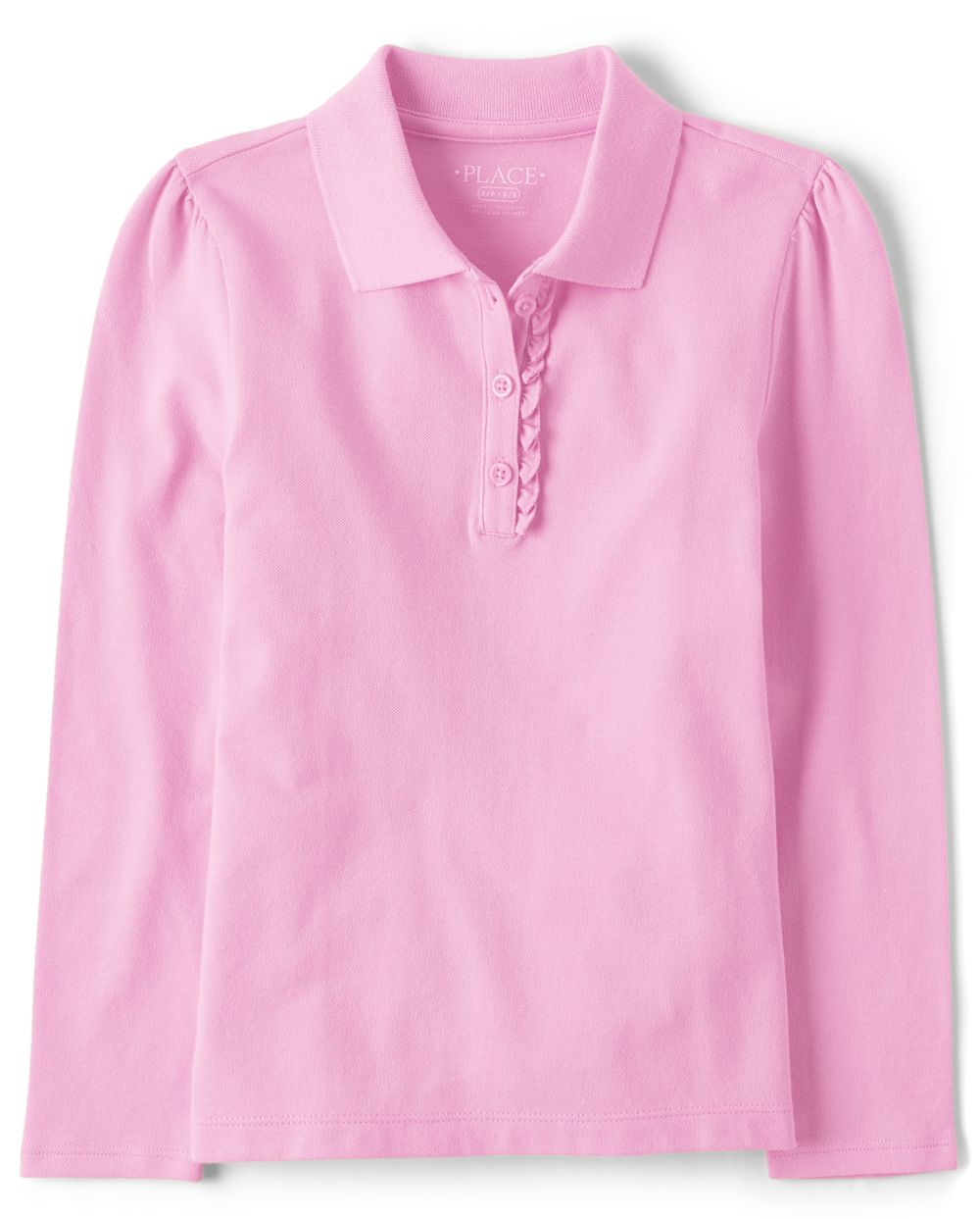 

s Uniform Long Sleeve Ruffle Pique Polo - Pink - The Children's Place