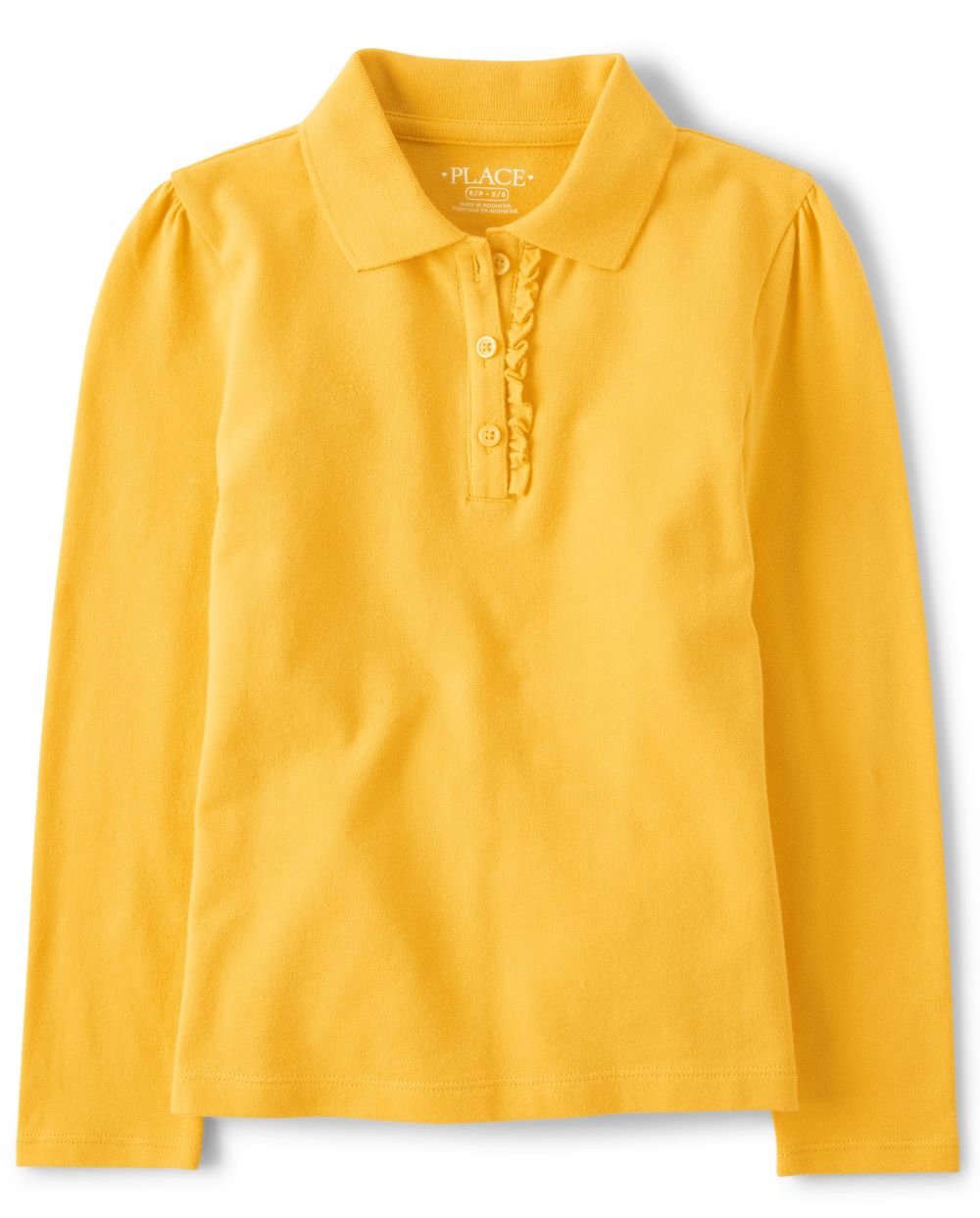 

s Uniform Long Sleeve Ruffle Pique Polo - Yellow - The Children's Place