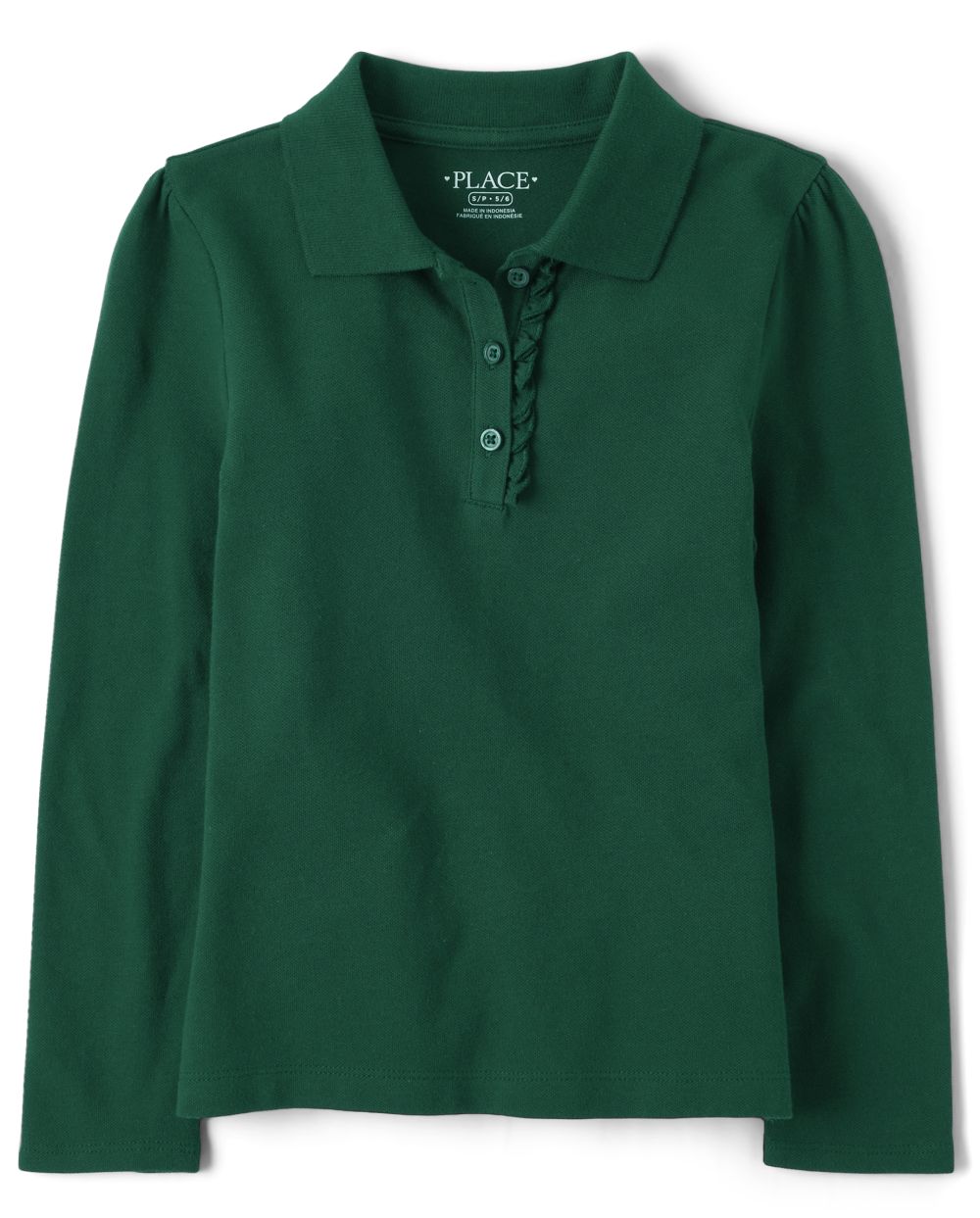 

s Uniform Long Sleeve Ruffle Pique Polo - Green - The Children's Place