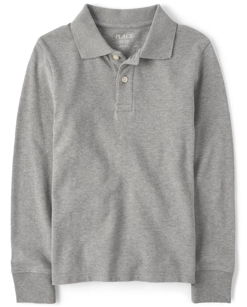 

Boys Boys Uniform Long Sleeve Pique Polo - Gray - The Children's Place