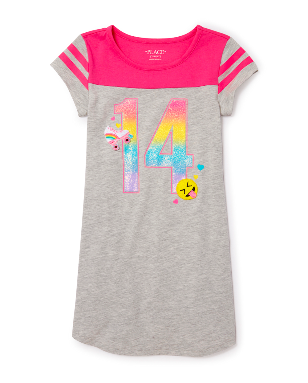 The Children’s Place Girls Active Glitter ’14’ Jersey Dress | Gray | Cotton/Polyester