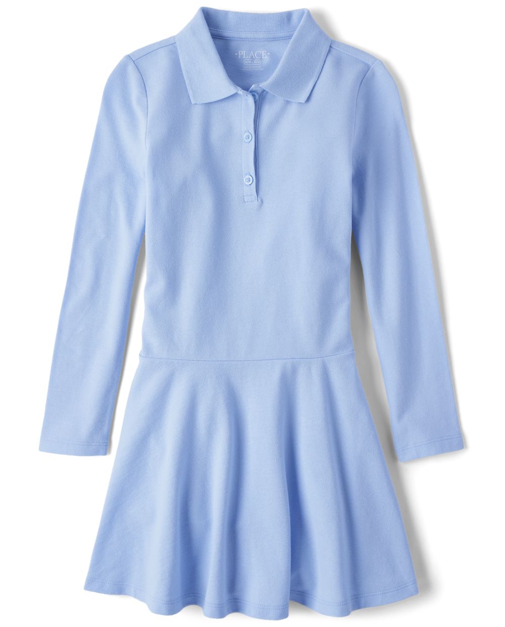 Girls Collared Above the Knee Long Sleeves Button Front Dress
