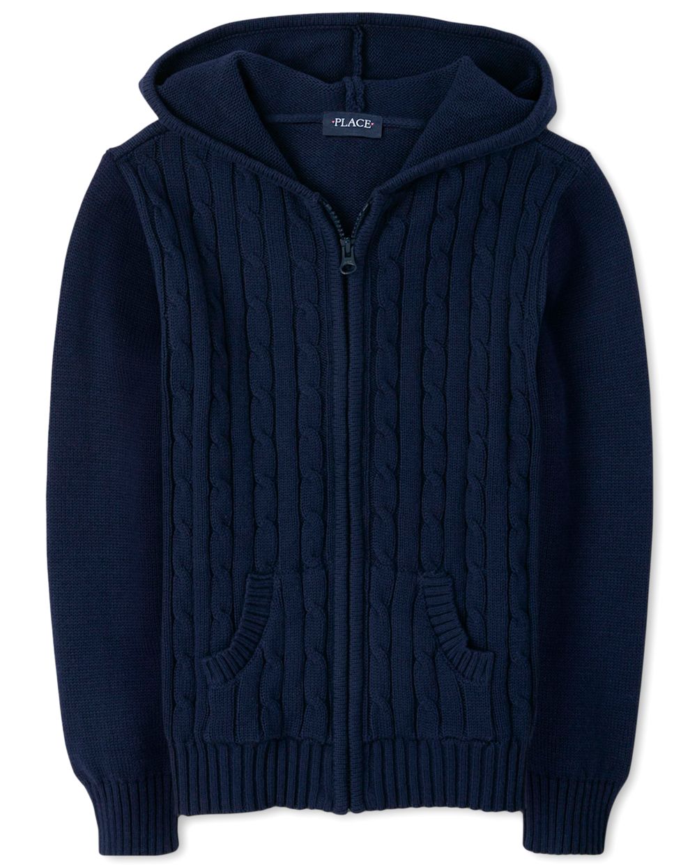 

Girls Uniform Cable Knit Zip Up Cardigan - Blue - The Children's Place