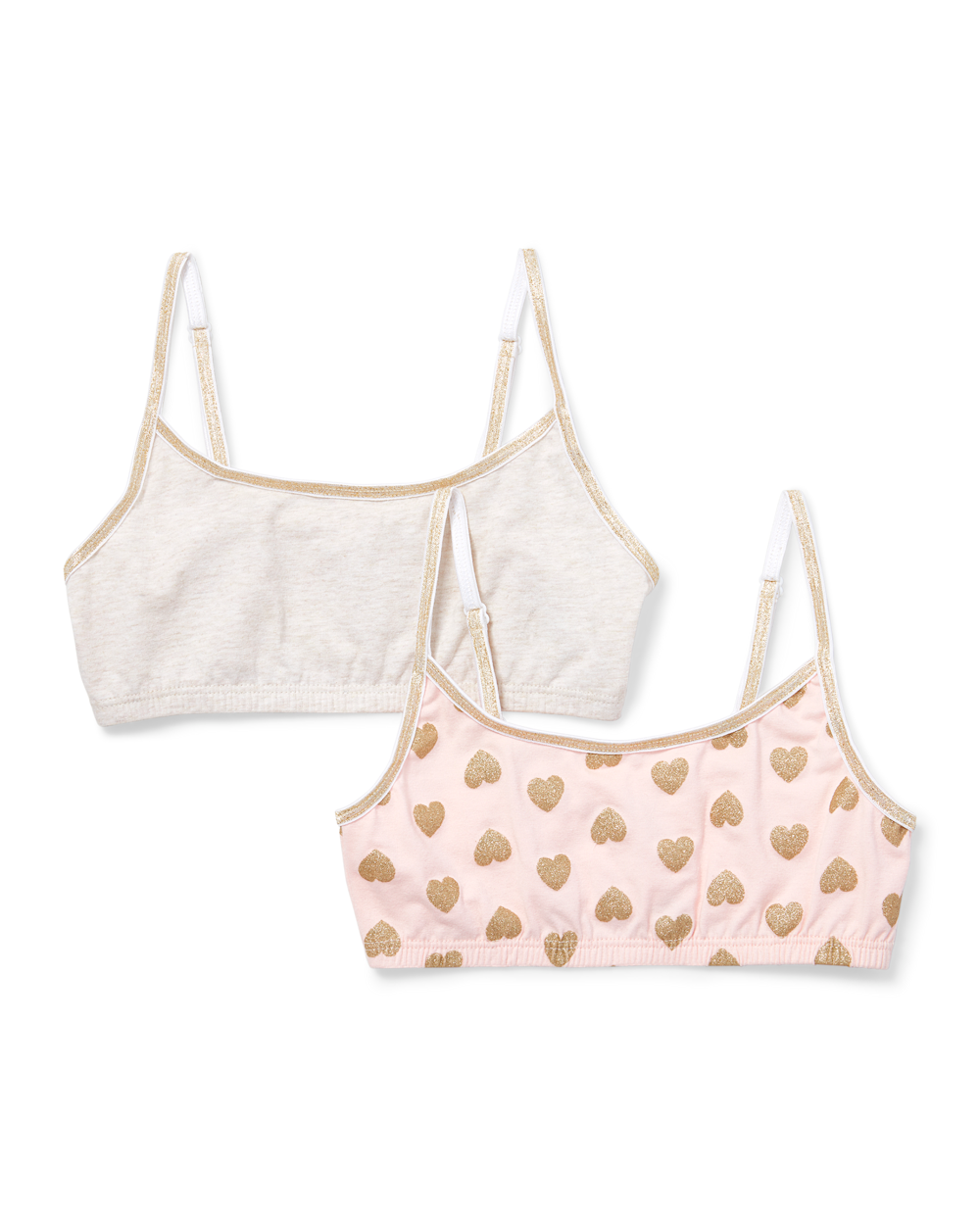 The Children’s Place Girls Glitter Heart Bralette 2-Pack | Size 2XL (16) | Pink | Cotton/Spandex