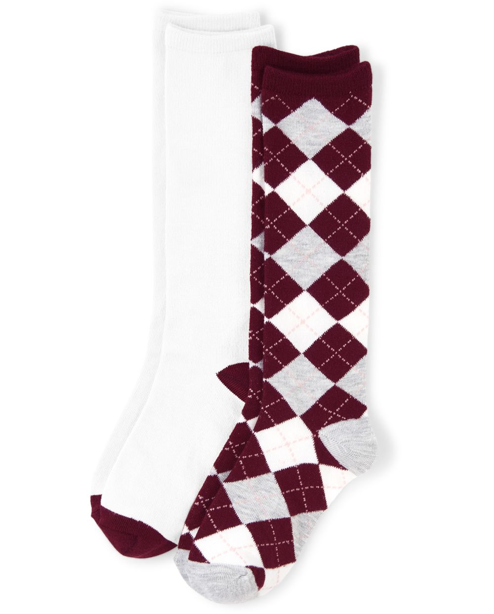 Girls Uniform Argyle Knee Socks 2Pack