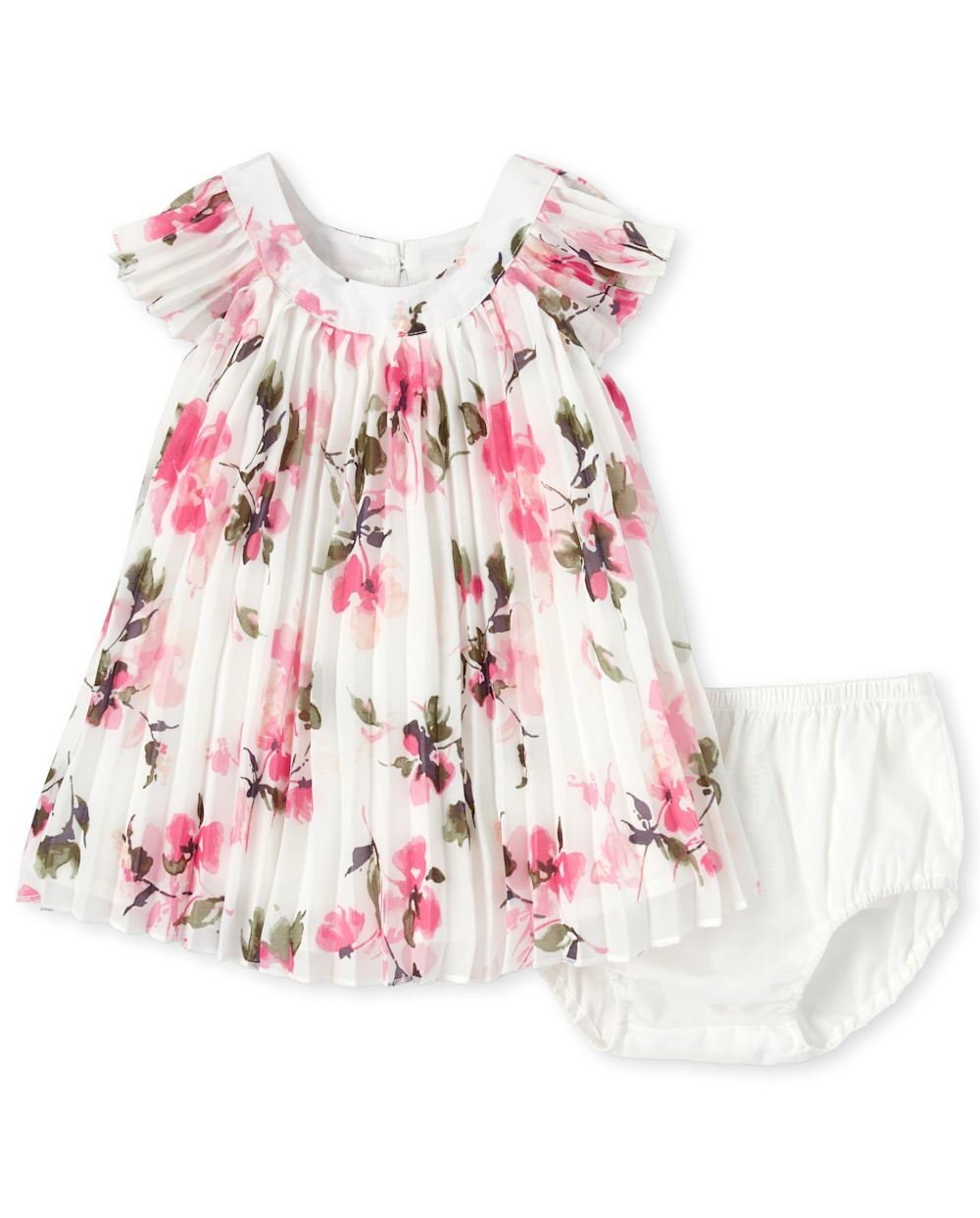 Toddler Short Sleeves Sleeves Above the Knee Pleated Button Closure Floral Print Dress