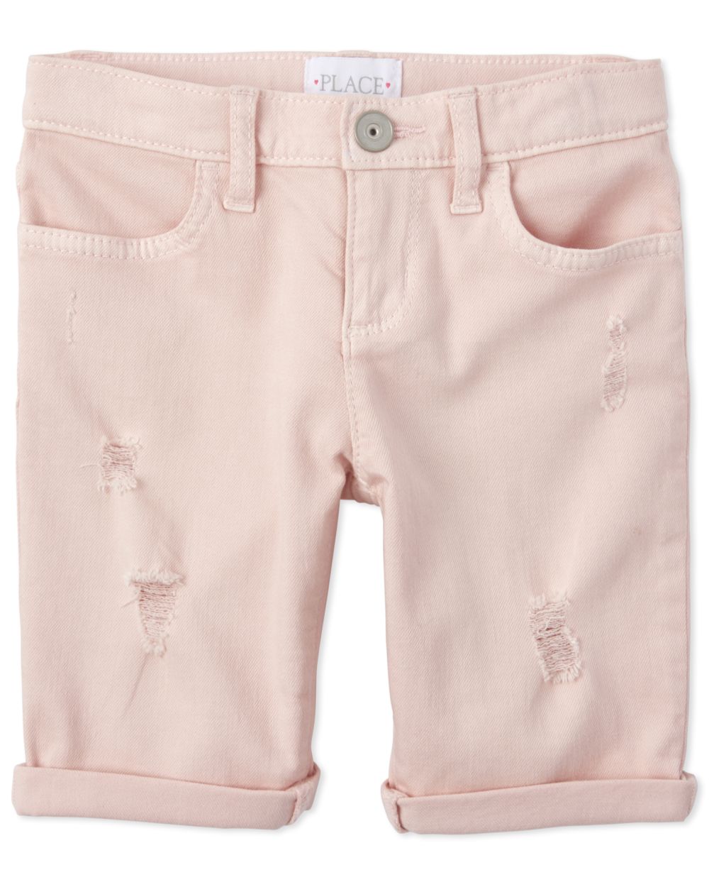 

s Roll Cuff Distressed Denim Skimmer Shorts - Pink - The Children's Place