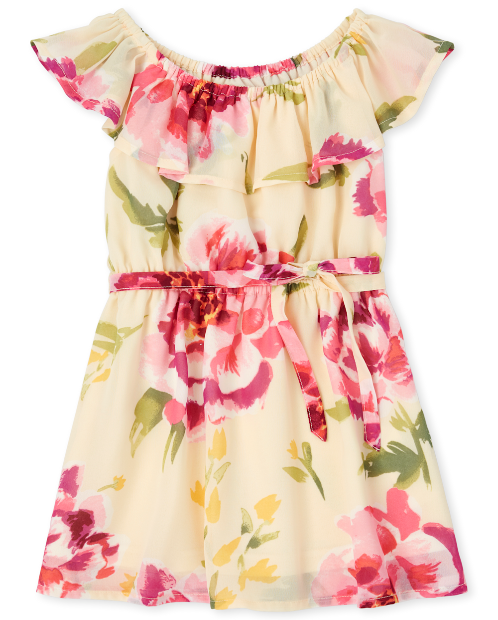 Toddler Baby Floral Print Short Sleeves Sleeves Dress With Ruffles