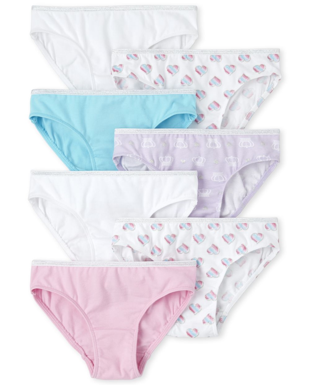 Girls Glitter Heart Bikini Briefs 7Pack