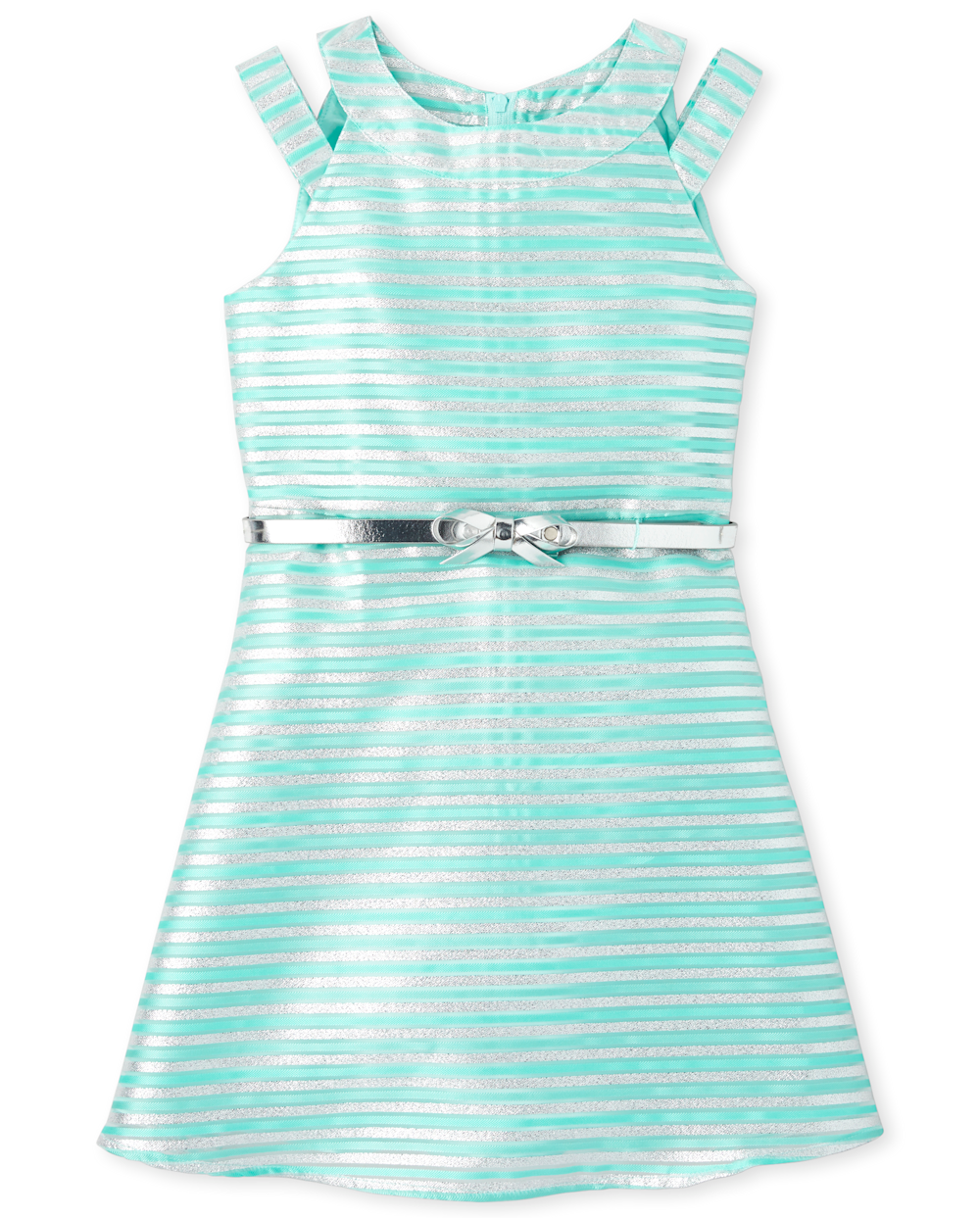 The Children’s Place Girls Metallic Striped Jacquard Cut Out Dress | Size 14 | Blue