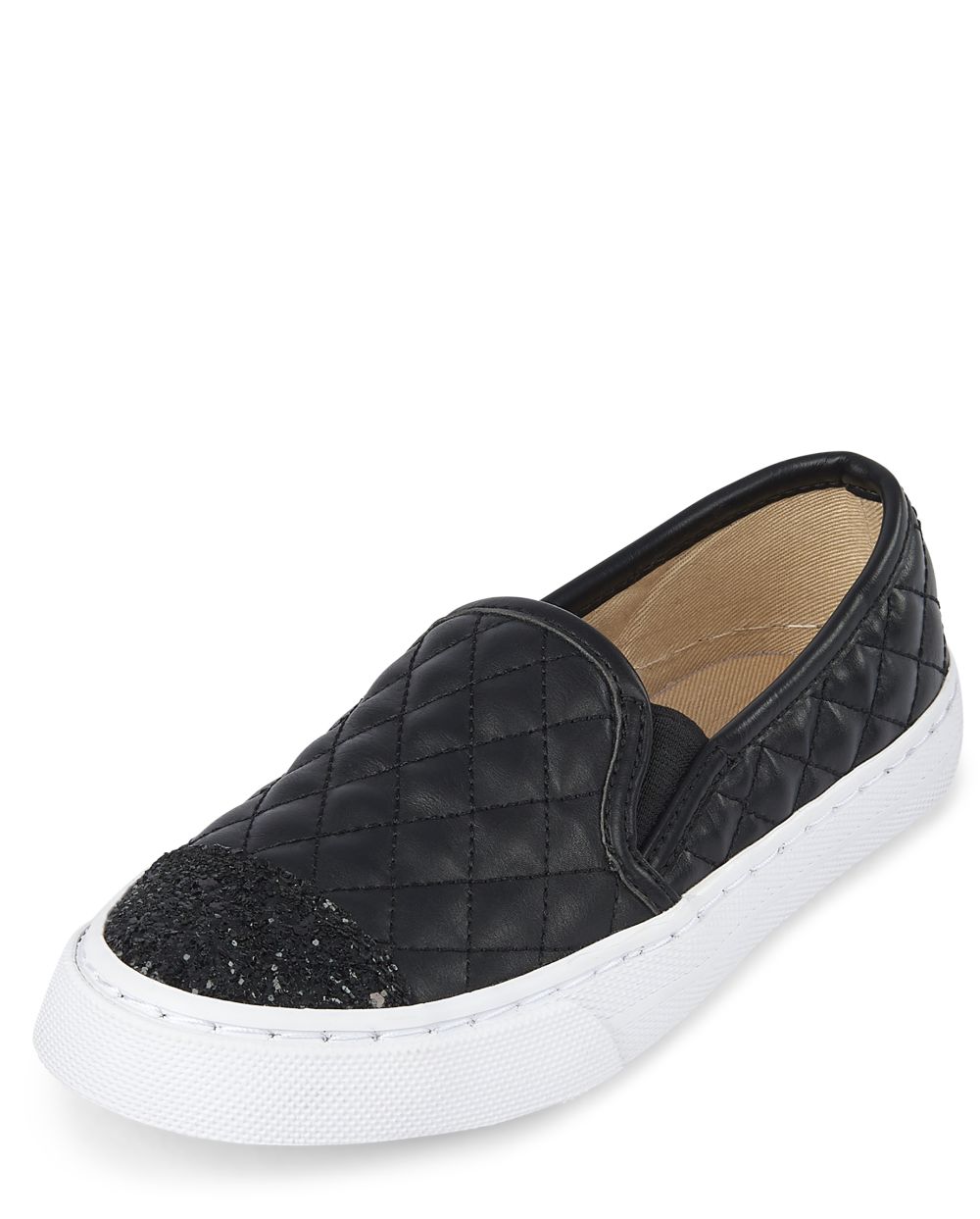 

Girls Uniform Glitter Quilted Slip On Sneakers - Black - The Children's Place