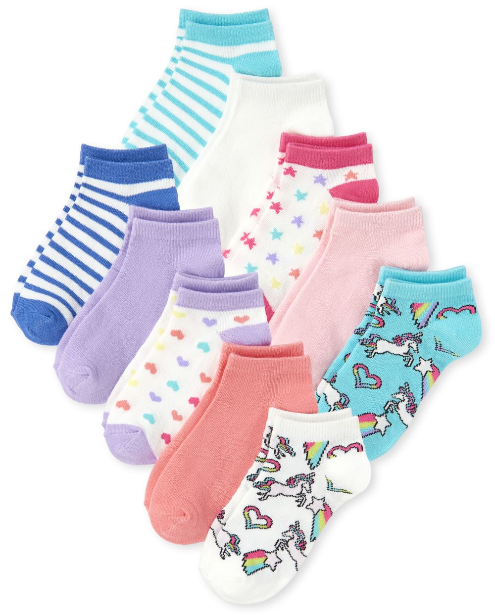 

Girls Unicorn Striped Ankle Socks 10-Pack - Multi - The Children's Place