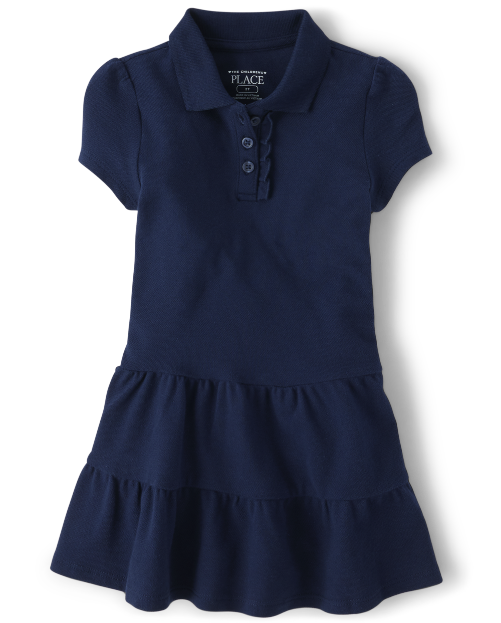 Toddler Collared Shirred Tiered Short Sleeves Sleeves Ruffle Trim Above the Knee Dress