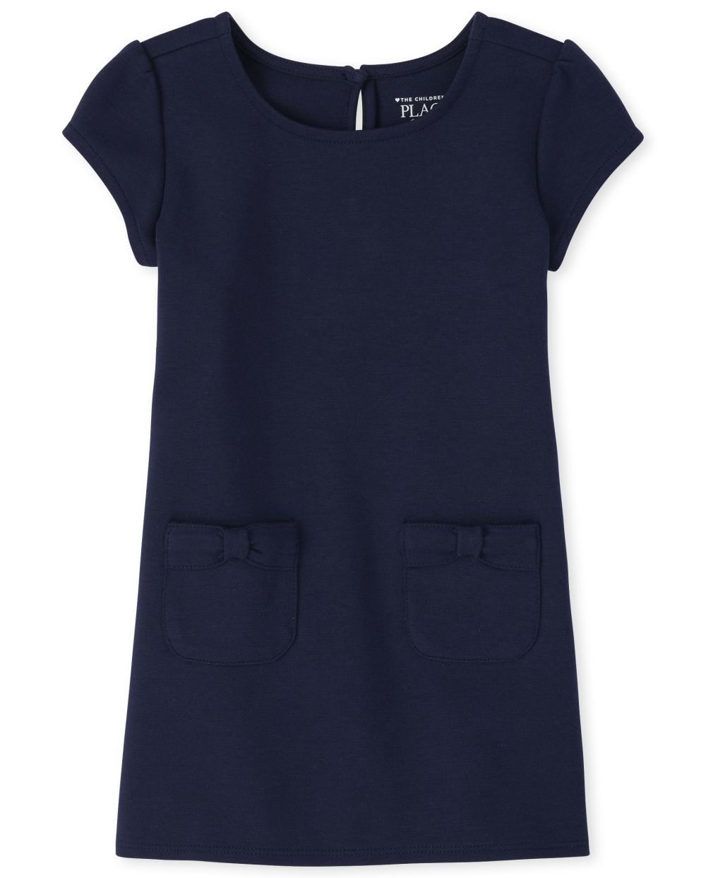 Toddler Pocketed Short Sleeves Sleeves Above the Knee Crew Neck Dress With a Bow(s)