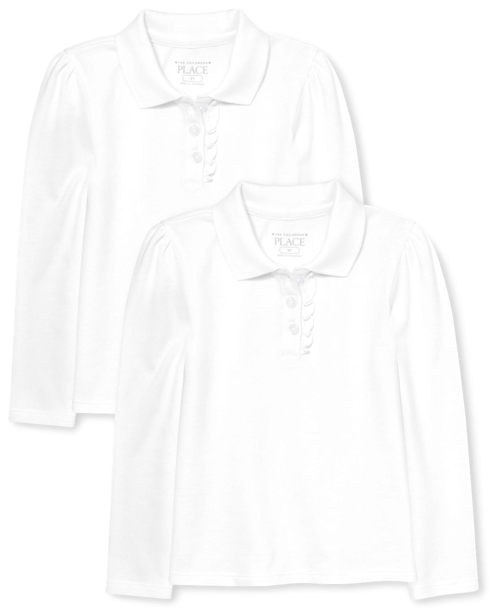 

s Baby And Toddler Uniform Long Sleeve Ruffle Pique Polo 2-Pack - White - The Children's Place