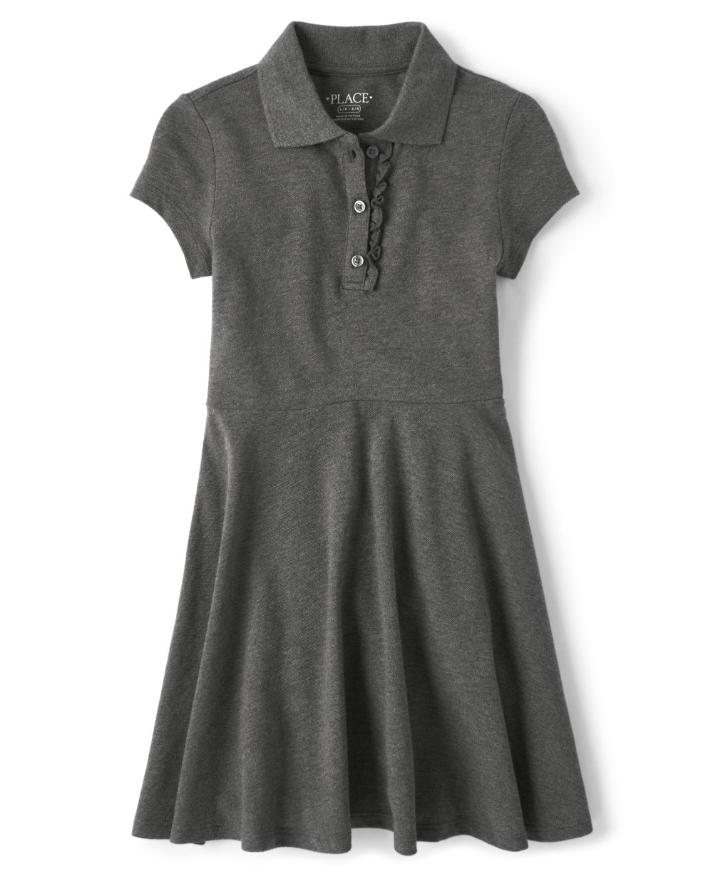 

Girls Uniform Ruffle Pique Polo Dress - Gray - The Children's Place