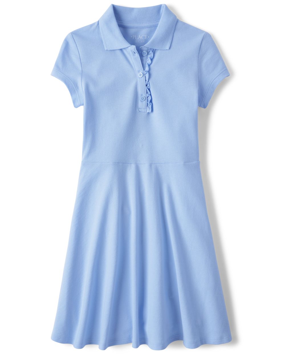 

Girls Uniform Ruffle Pique Polo Dress - Blue - The Children's Place