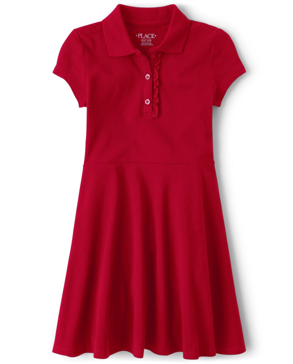 

Girls Uniform Ruffle Pique Polo Dress - Red - The Children's Place