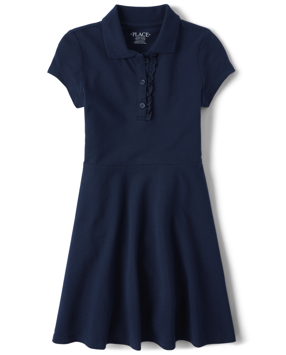 Girls Above the Knee Short Sleeves Sleeves Collared Ruffle Trim Dress