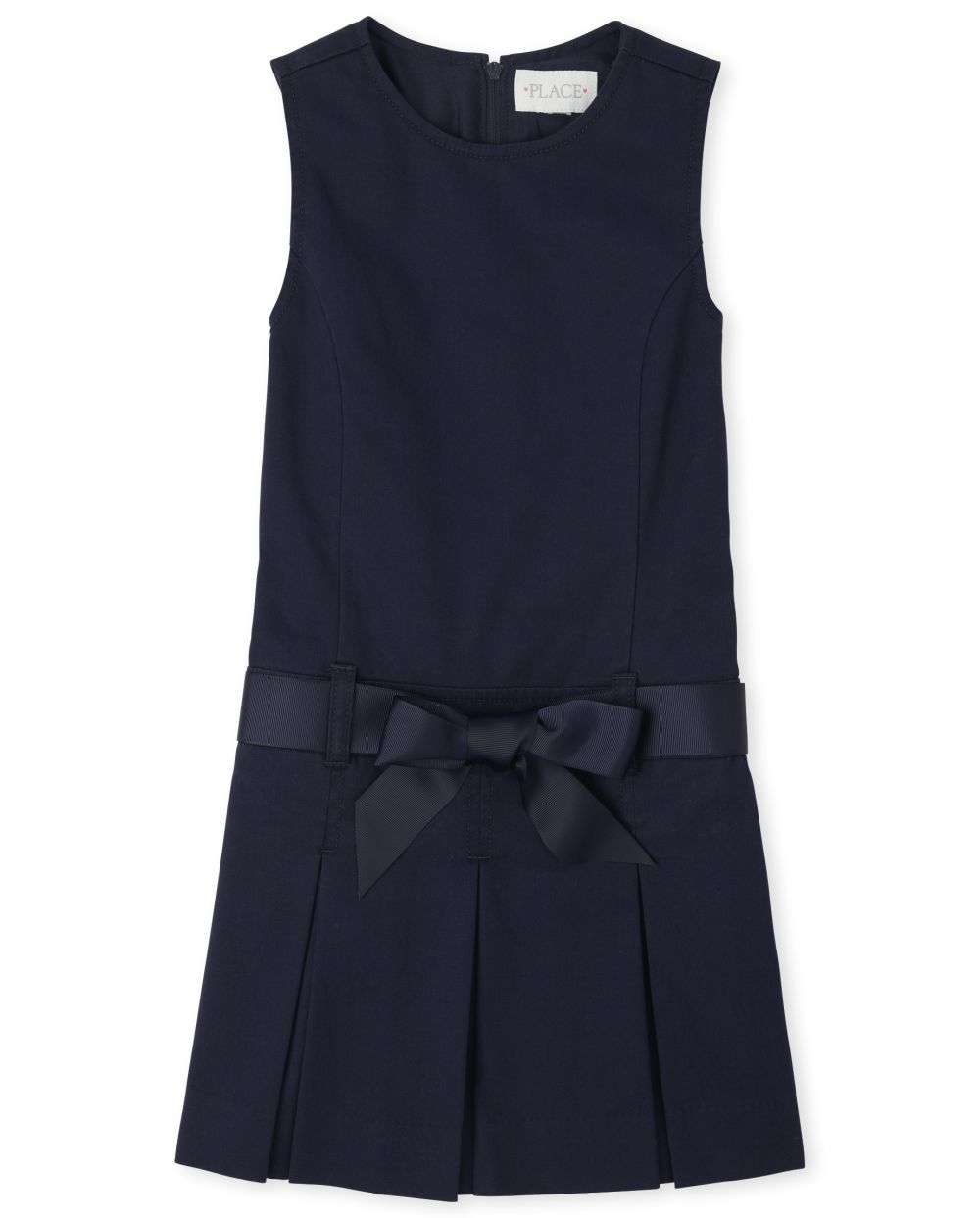 Girls Sleeveless Self Tie Belted Pleated Above the Knee Jumper With a Ribbon
