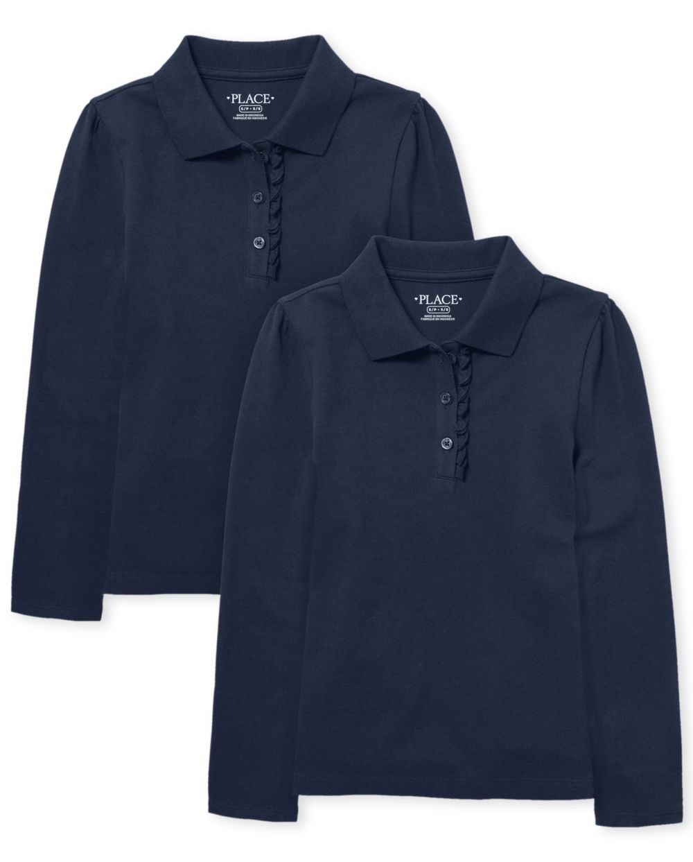 

s Uniform Long Sleeve Ruffle Pique Polo 2-Pack - Blue - The Children's Place