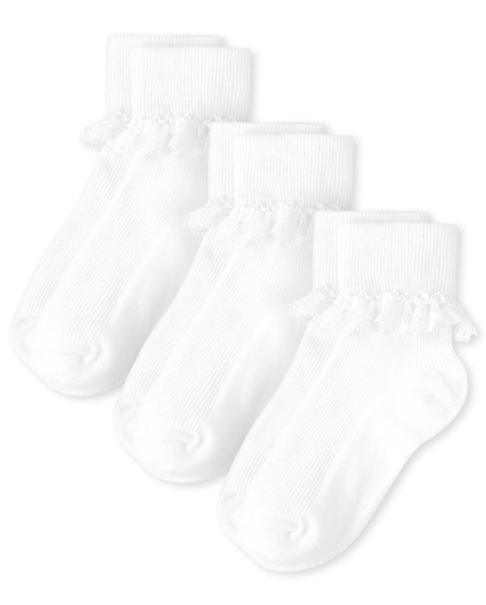 

Girls Lace Ruffle Socks 3-Pack - White - The Children's Place