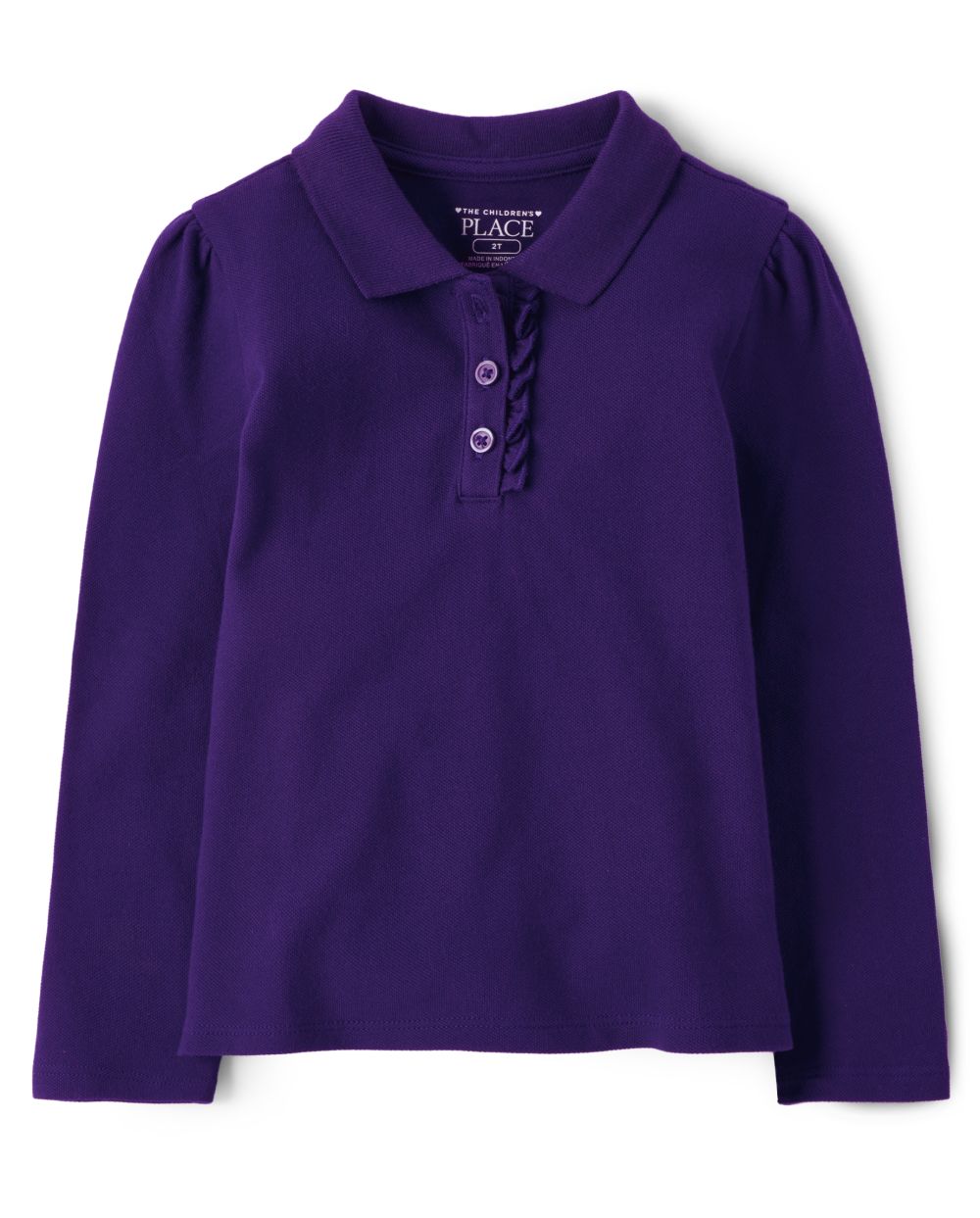 Toddler Girls Uniform Long Sleeve Ruffle Pique Polo