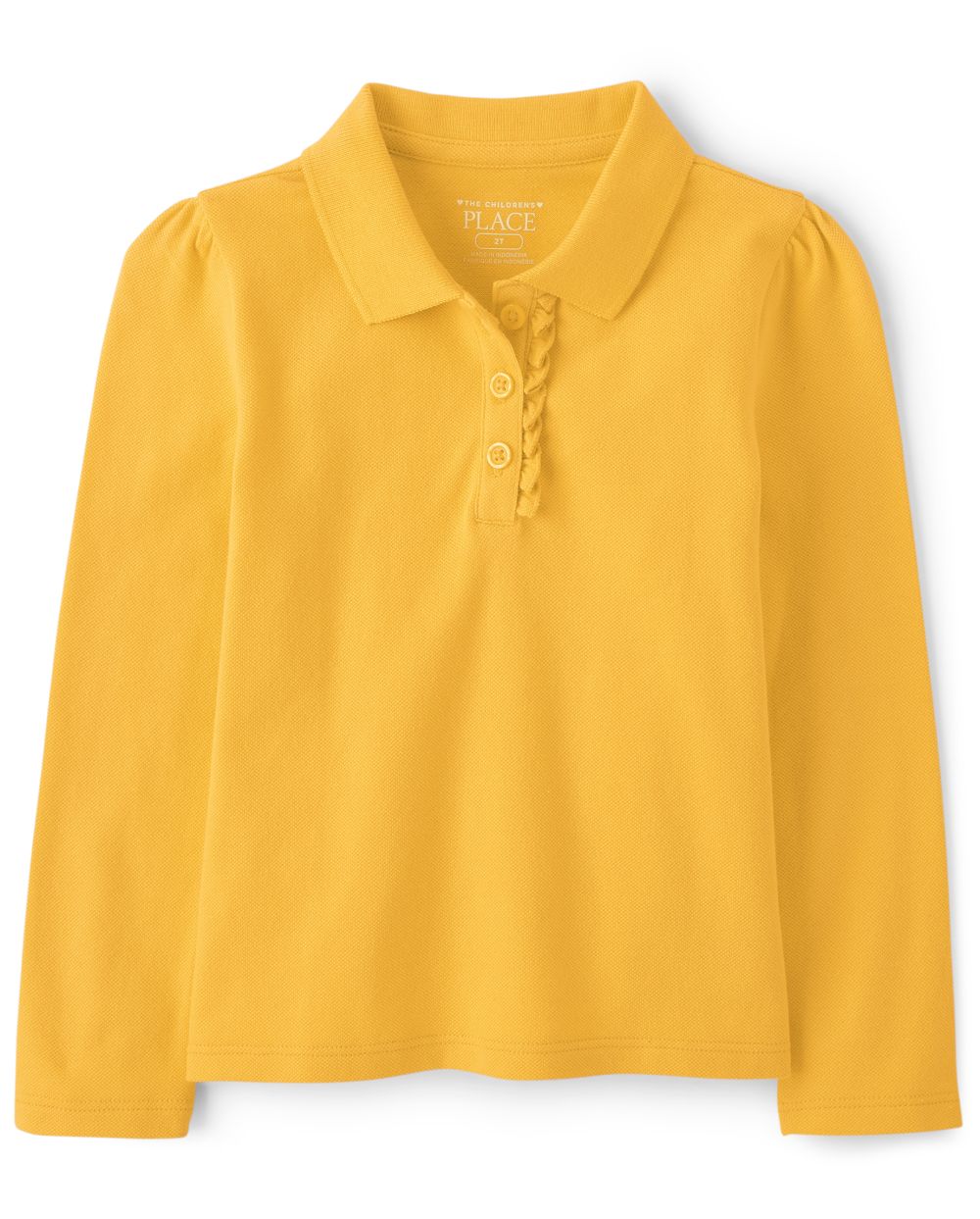 Toddler Girls Uniform Long Sleeve Ruffle Pique Polo