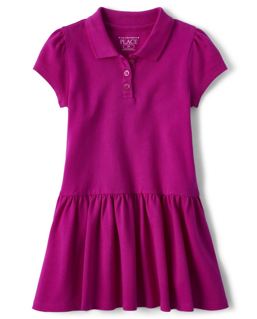Toddler Girls Uniform Short Sleeve Ruffle Pique Polo Dress