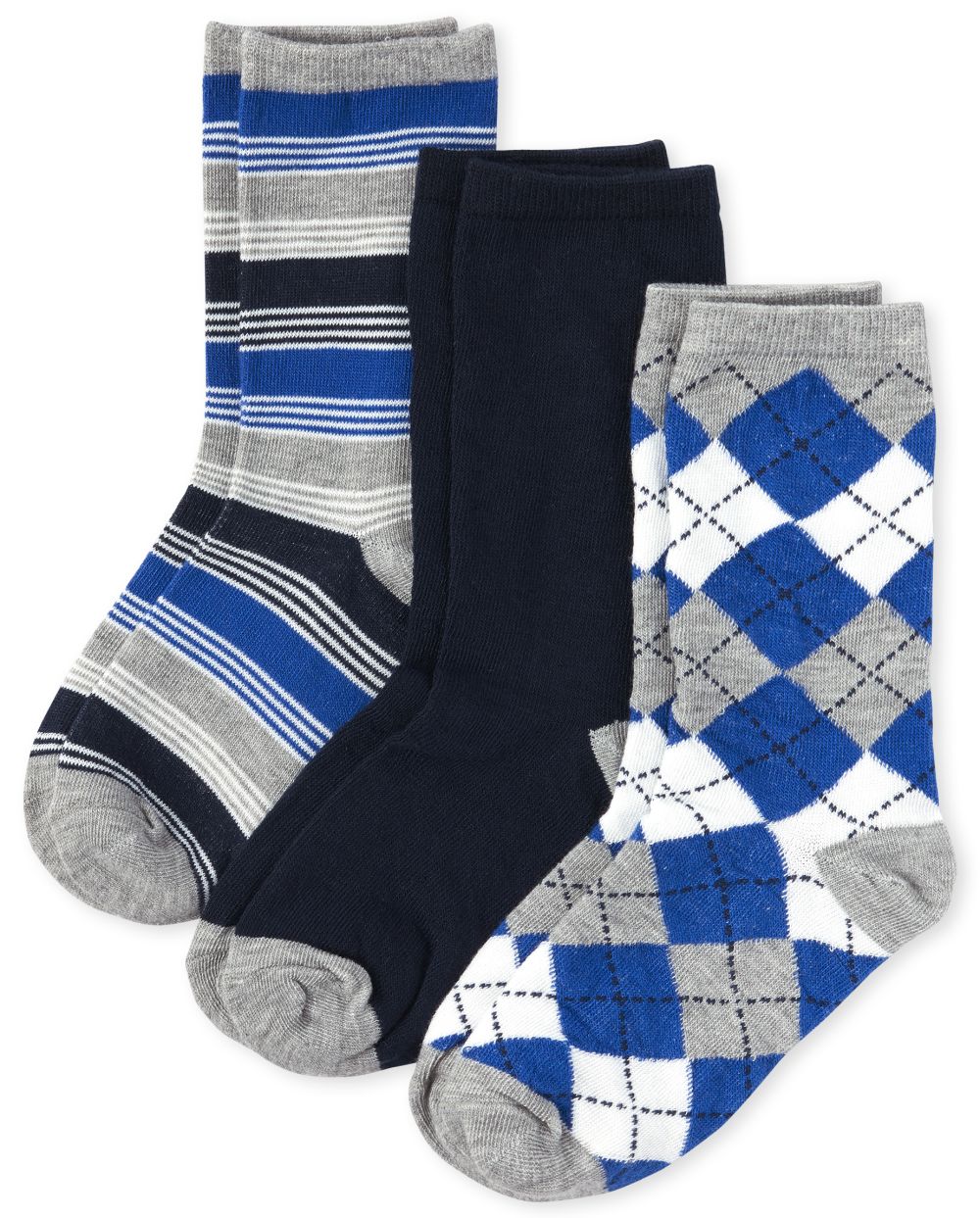 Boys Argyle And Striped Crew Socks 3Pack