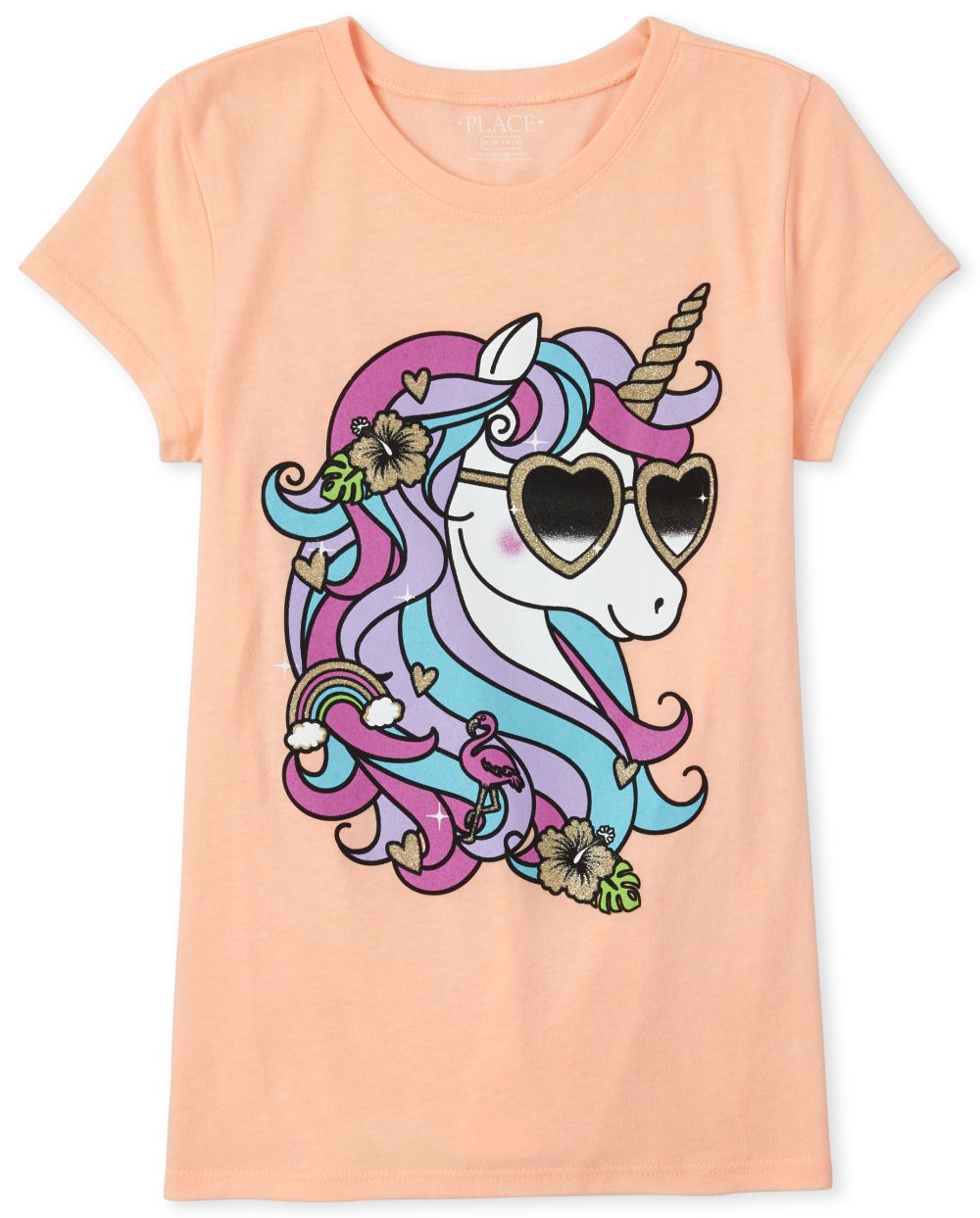 

s Glitter Unicorn Graphic Tee - Orange T-Shirt - The Children's Place