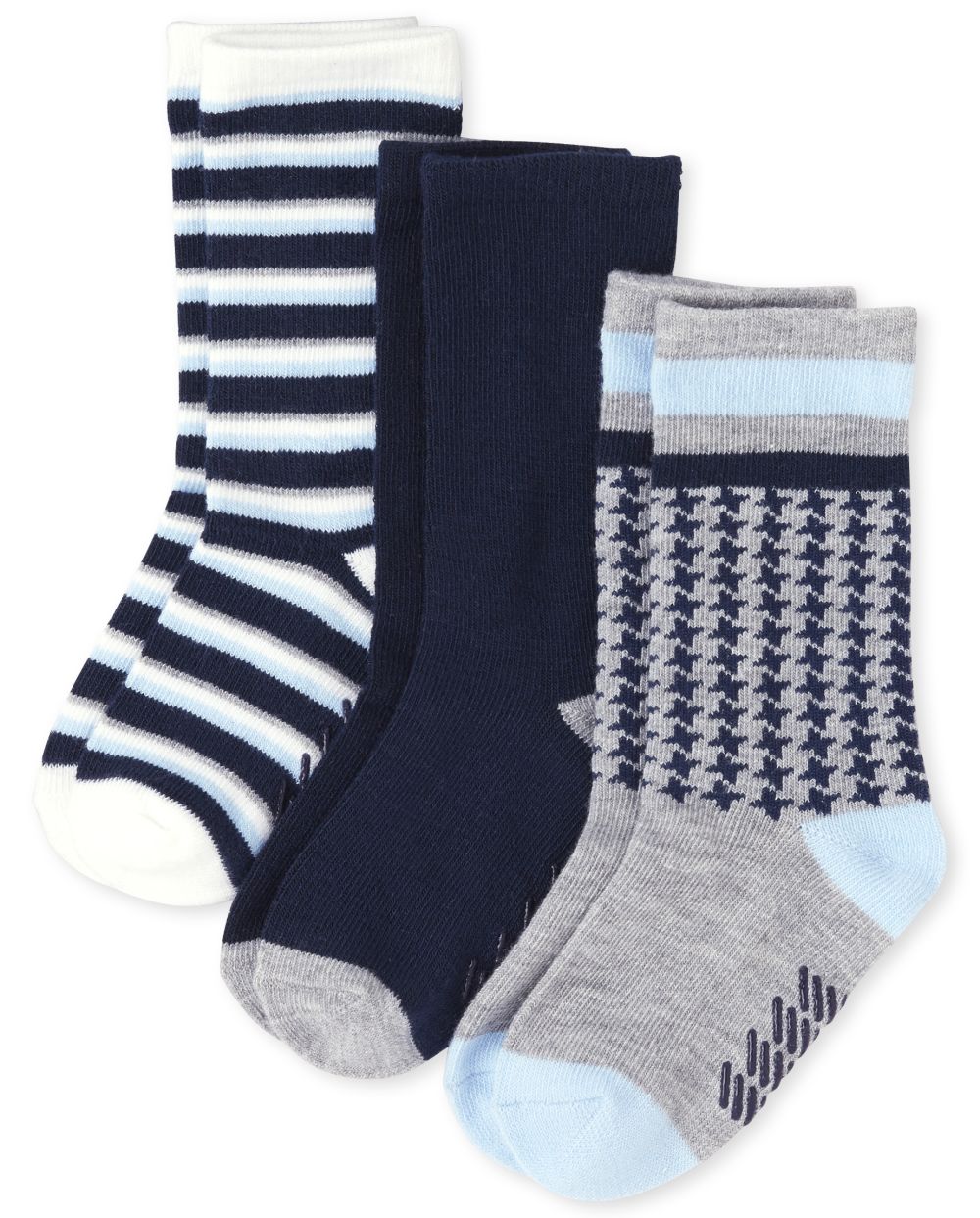 Toddler Boys Houndstooth And Striped Crew Socks 3-Pack