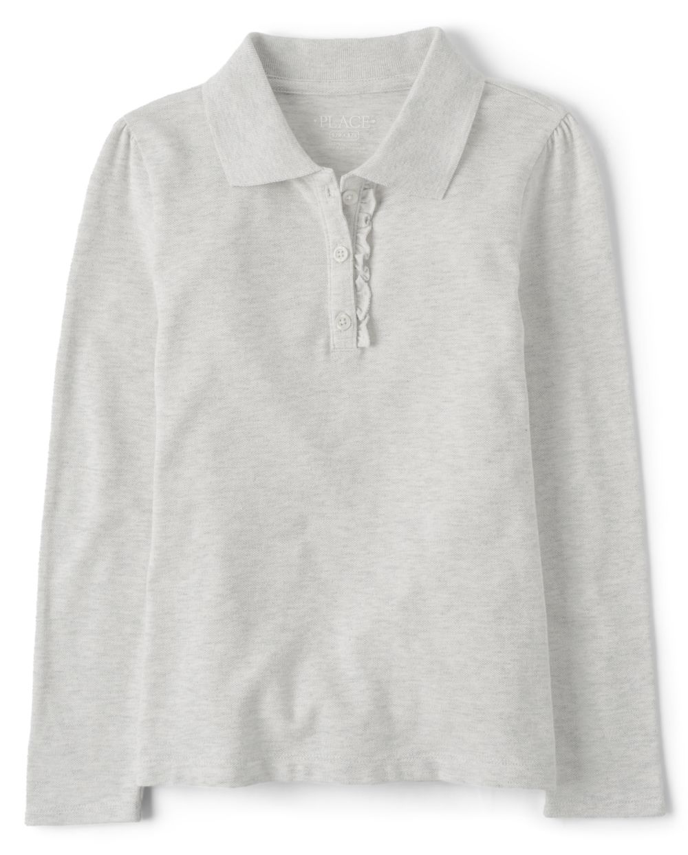 

Girls Uniform Long Sleeve Ruffle Pique Polo - Gray - The Children's Place