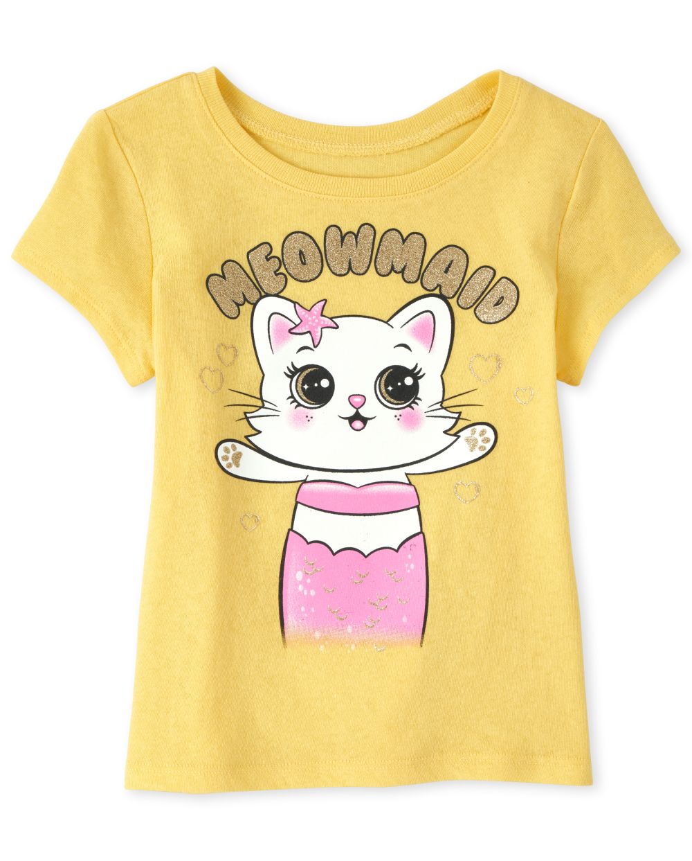 

s Baby And Toddler Glitter Meowmaid Graphic Tee - Yellow T-Shirt - The Children's Place