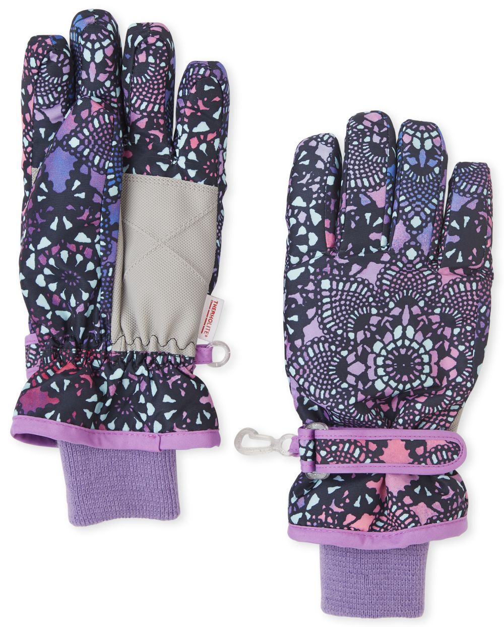 

Girls Floral Ski Gloves - Black - The Children's Place