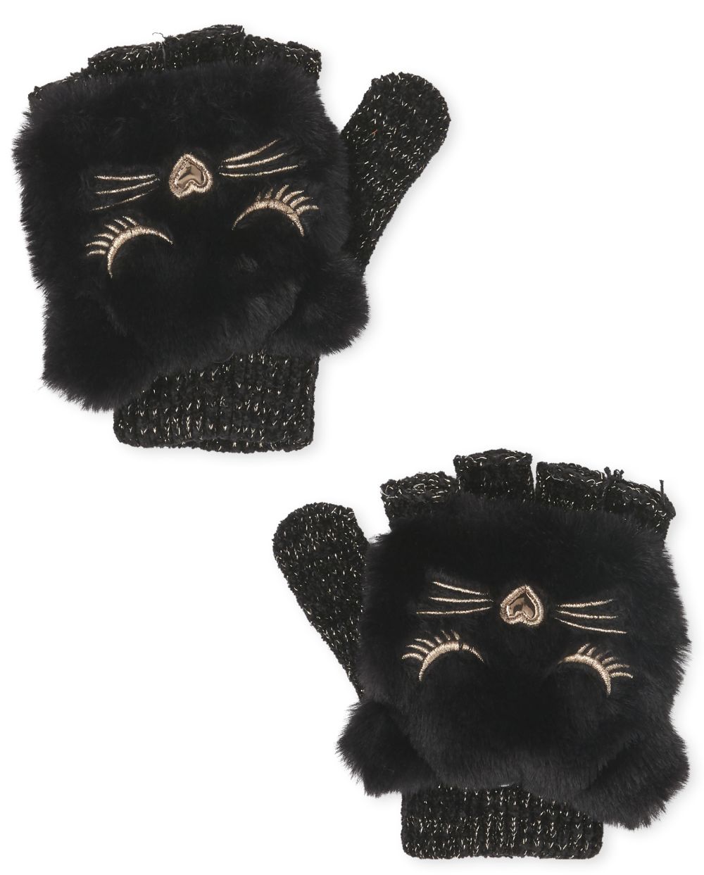 

Girls Cat Chenille Gloves - Black - The Children's Place