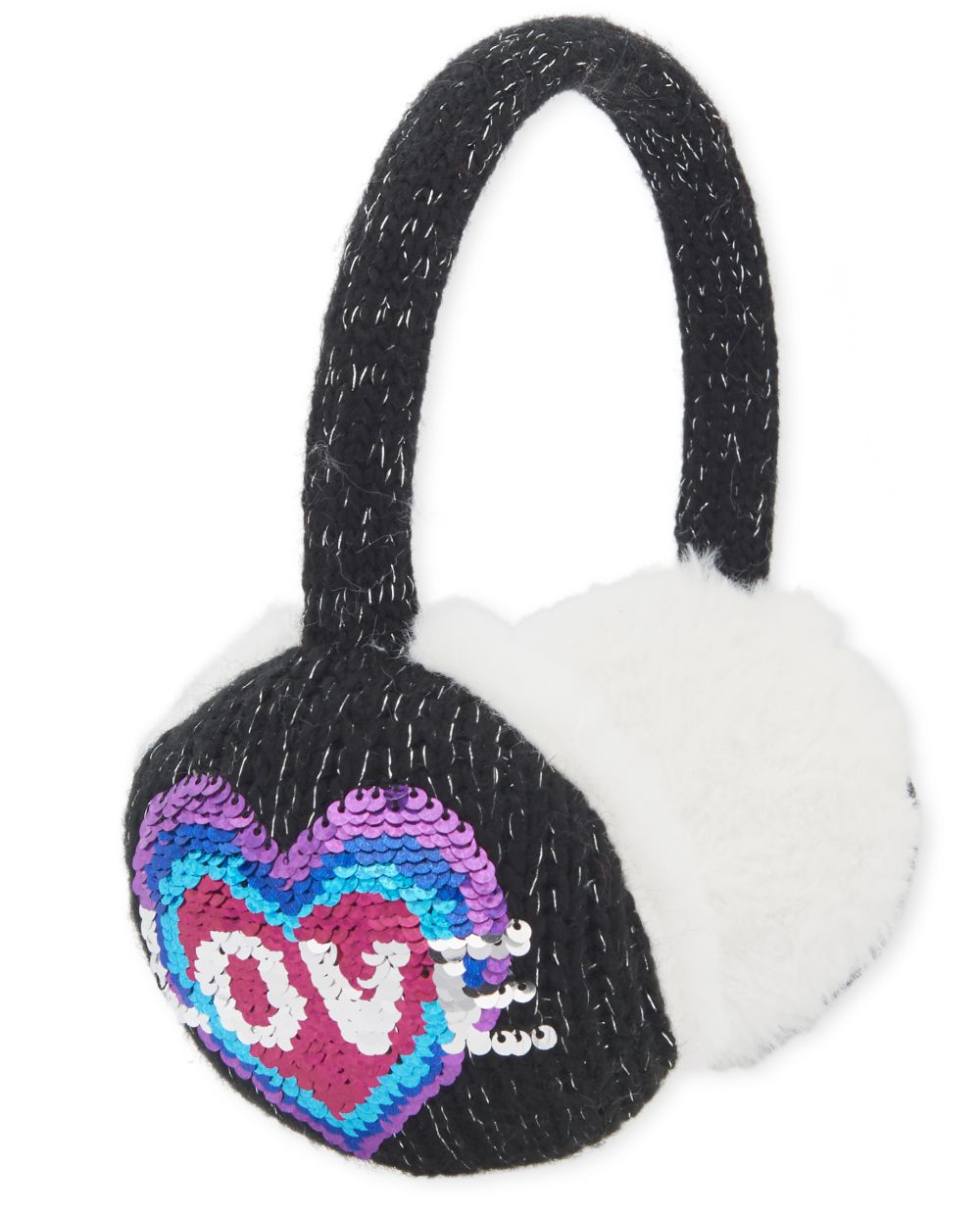 Girls Flip Sequin Heart Ear Muffs - Black - The Children's Place