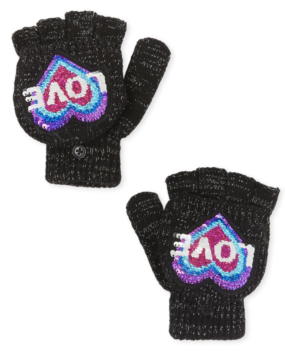 

Girls Flip Sequin Heart Gloves - Black - The Children's Place