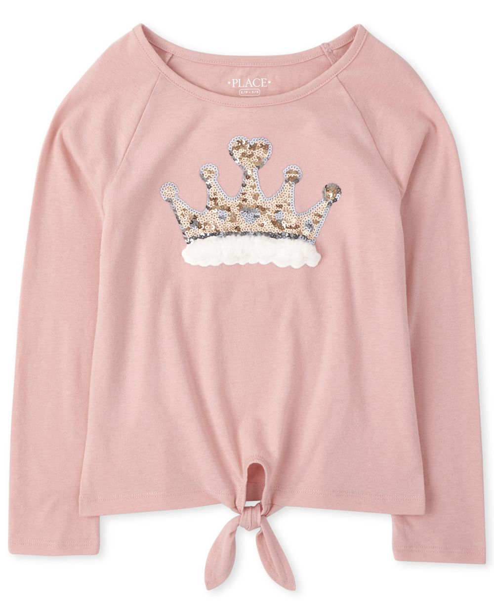 

Girls Faux Fur Crown Tie Front Top - Pink - The Children's Place