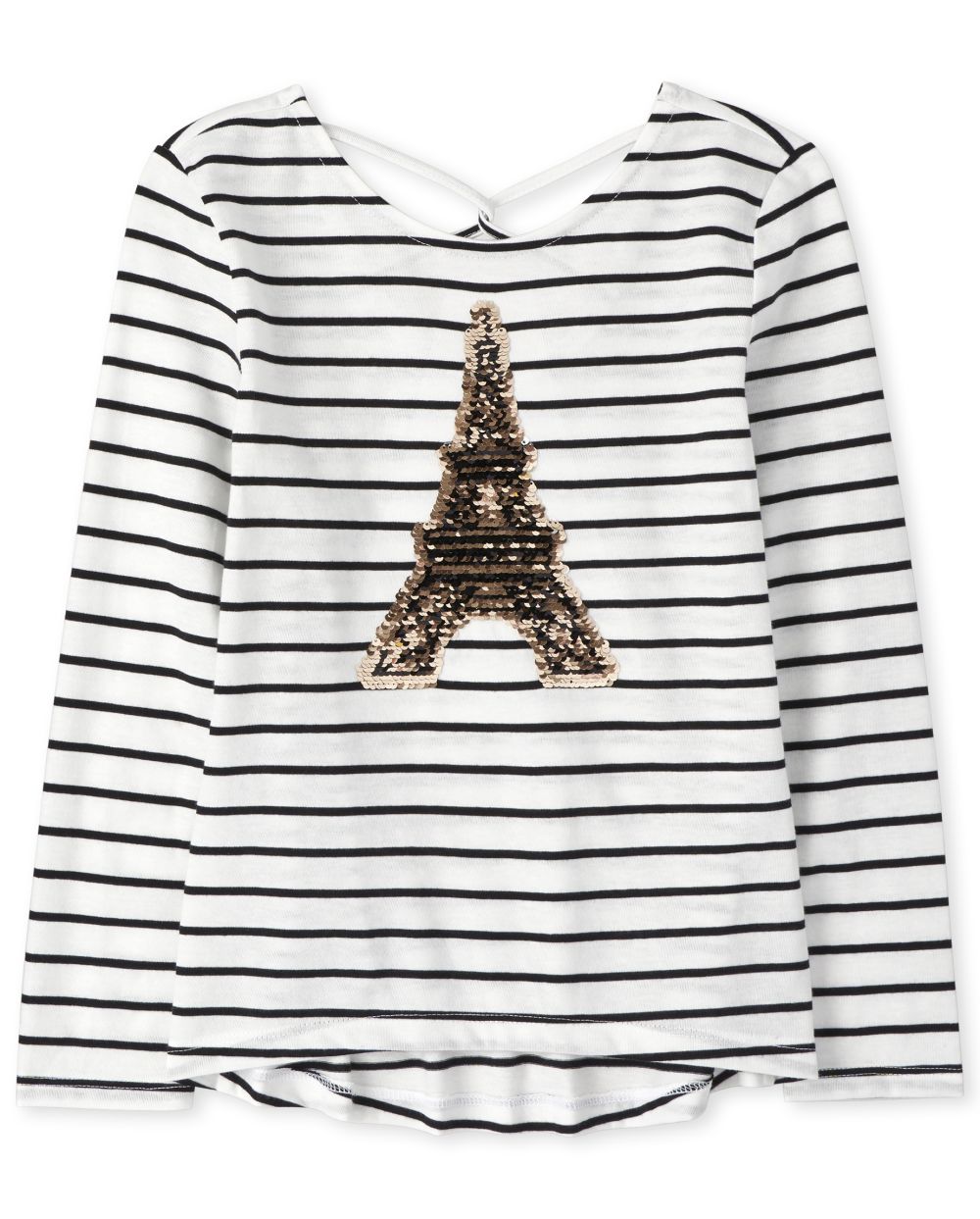 

Girls Flip Sequin Eiffel Tower Striped Cross Back Top - Black - The Children's Place