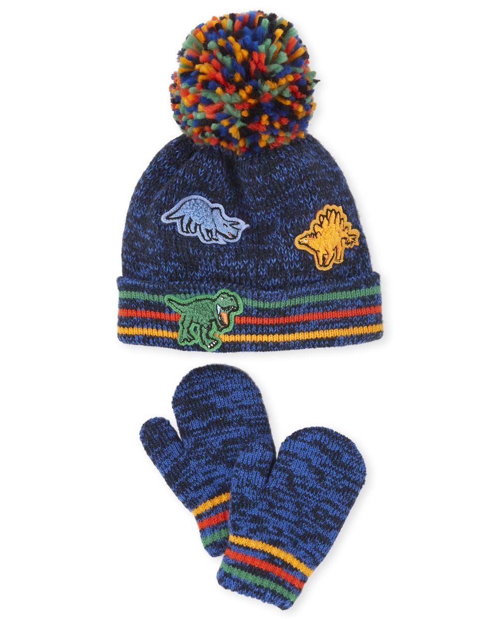

s Toddler Boys Dino Pom Pom Beanie And Mittens Set - Multi - The Children's Place