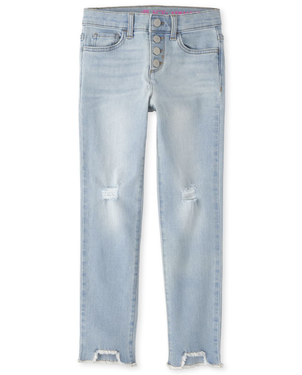 Girls Step Hem Distressed Denim Straight Jeans - The Children's Place