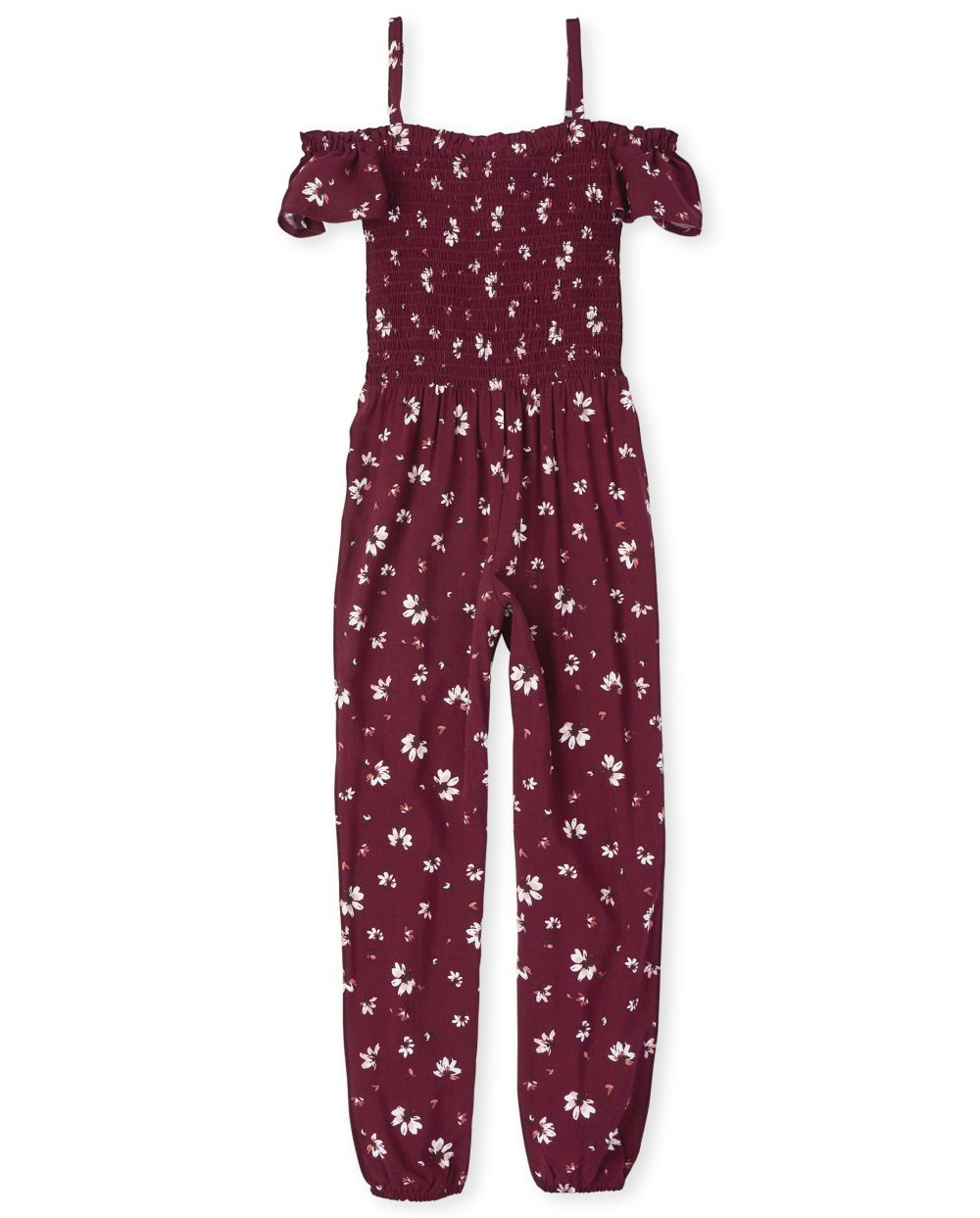

Girls Floral Smocked Off Shoulder Jumpsuit - Red - The Children's Place