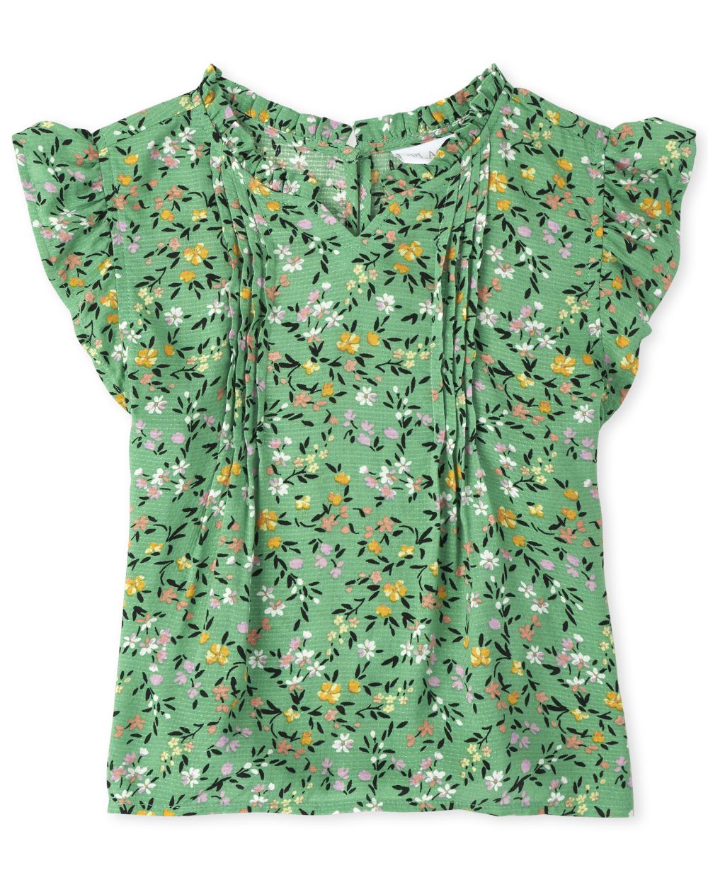 

Girls Floral Pintuck Top - Green - The Children's Place