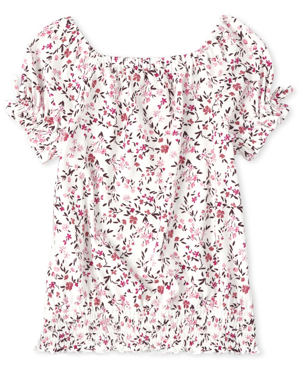 

Girls Floral Smocked Peasant Top - White - The Children's Place