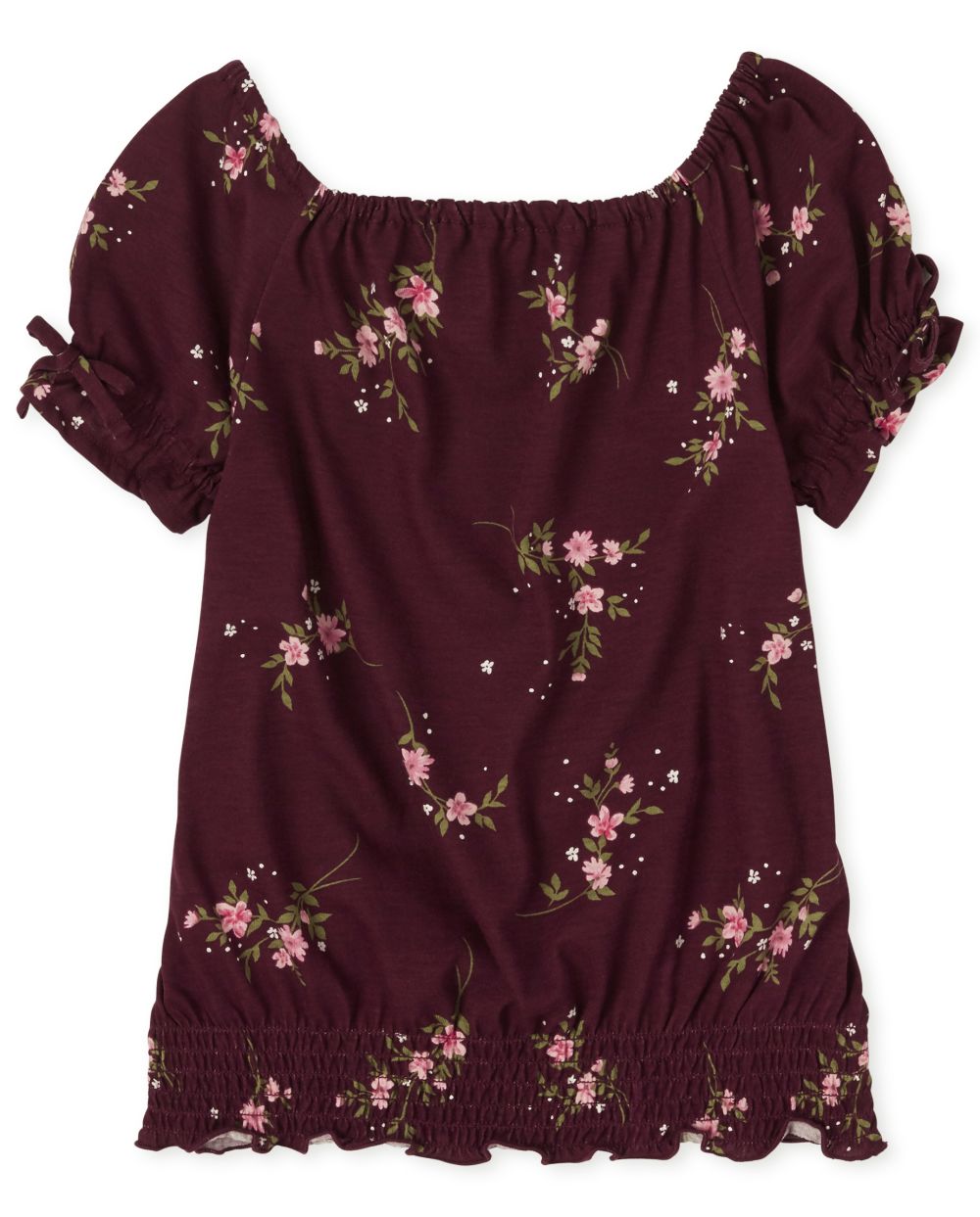 

Girls Floral Smocked Peasant Top - Red - The Children's Place