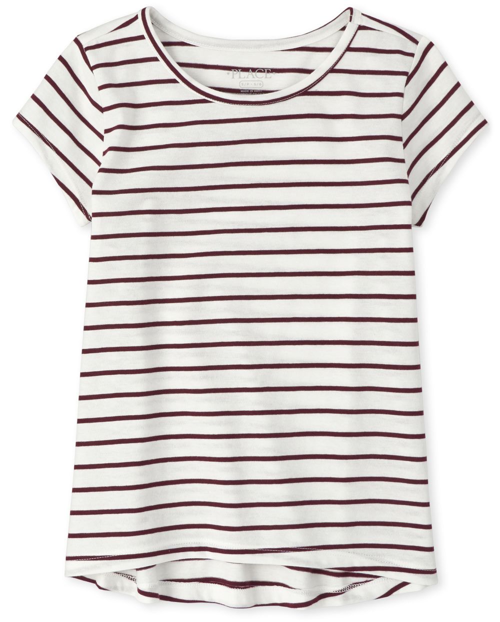

Girls Striped High Low Basic Layering Tee - Red T-Shirt - The Children's Place