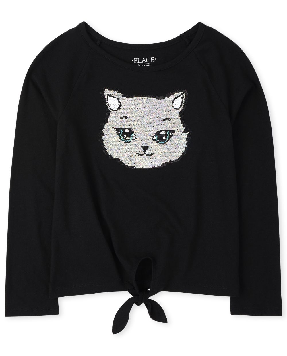 

Girls Flip Sequin Tie Front Top - Black - The Children's Place