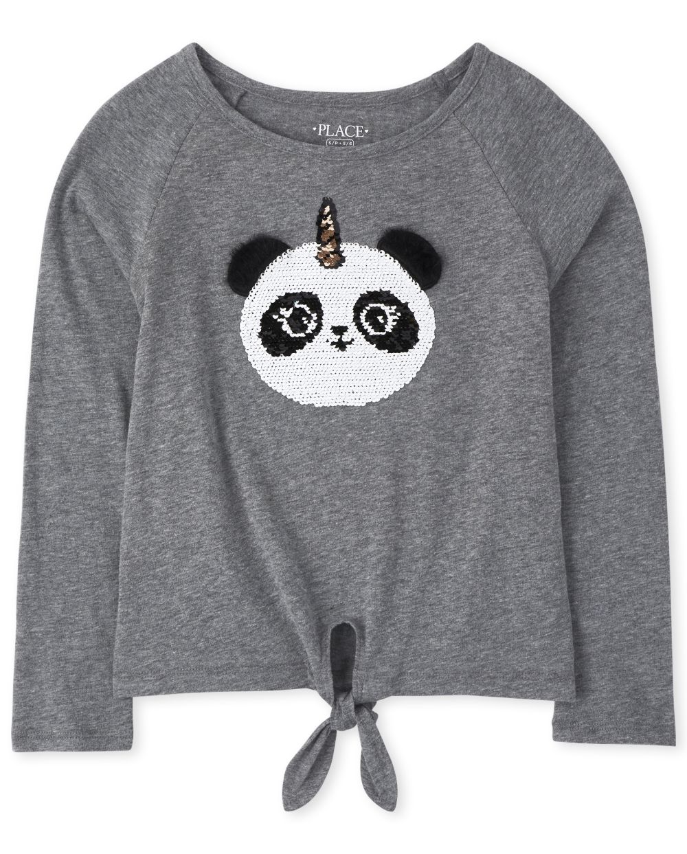 

Girls Flip Sequin Tie Front Top - Gray - The Children's Place